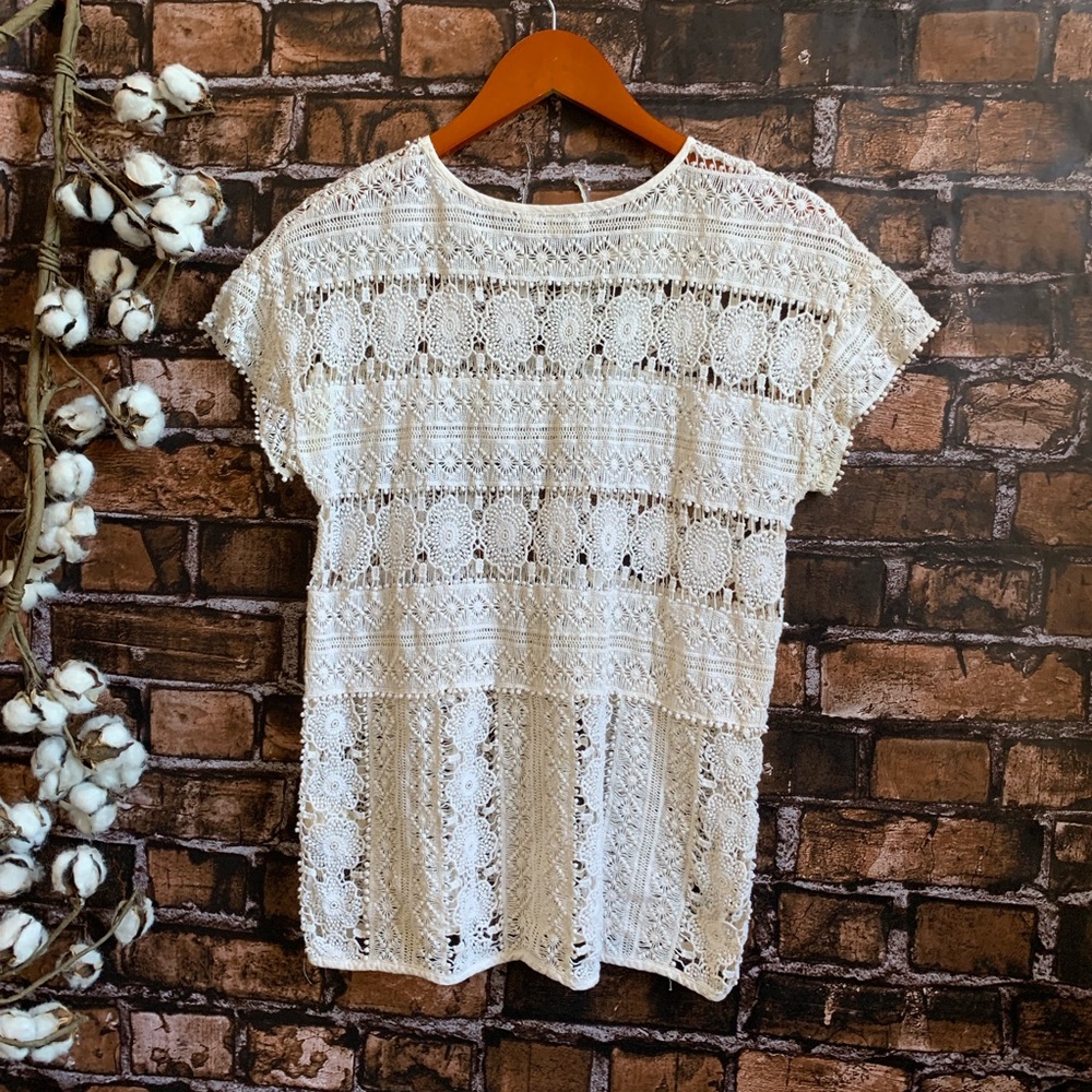 ☀️Anthropologie Karen Lace Top in Cream Color - Picture 2 of 5